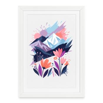 Mountains and flowers in pastels - Framed poster (27 × 37 cm) - white - Front