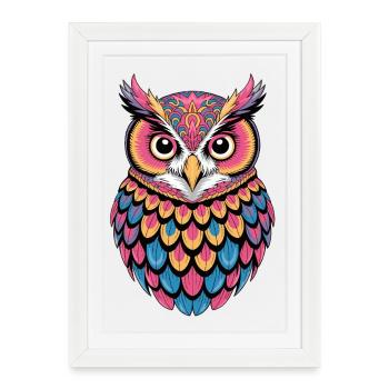 Mosaïque psychédélique de la chouette vibrante - Affiche encadrée (27 × 37 cm) - blanc - Devant