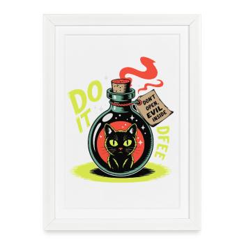 Chat effrayant en bouteille : N’ouvrez pas le mal à l’intérieur - Affiche encadrée (27 × 37 cm) - blanc - Devant