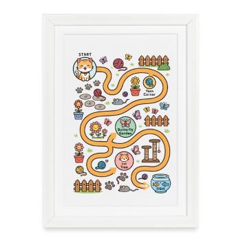 Aidez le chaton à trouver le labyrinthe interactif des poissons - Affiche encadrée (27 × 37 cm) - blanc - Devant