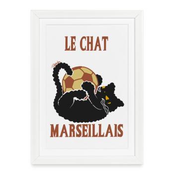 Le Chat Marseillais Ballon Foot - Affiche encadrée (27 × 37 cm) - blanc - Devant