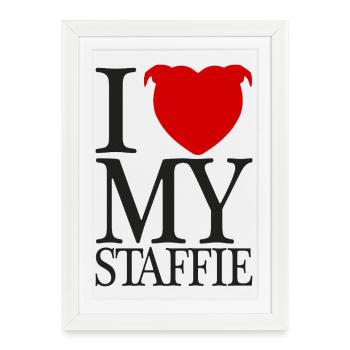 J'aime mon staffie avec tête de coeur - 008b - Affiche encadrée (27 × 37 cm) - blanc - Devant