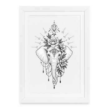 Floral elephant mandala jewelry - Framed poster (27 × 37 cm) - white - Front