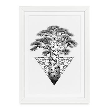 Geometric fractal tree on black background - Framed poster (27 × 37 cm) - white - Front