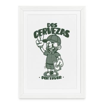 Dos Cervezas Por Favor Retro  - Affiche encadrée (27 × 37 cm) - blanc - Devant