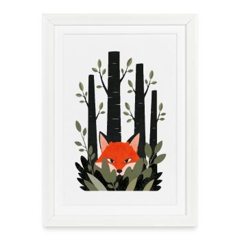 Fox peeping through leaves - Framed poster (27 × 37 cm) - white - Front