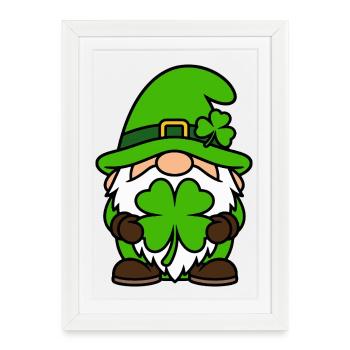 Colorful Lucky Dwarf with Shamrock - Framed poster (27 × 37 cm) - white - Front