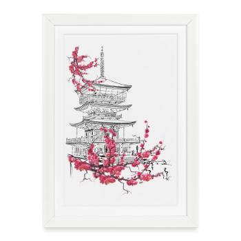 Pagoda and Sakura - Framed poster (27 × 37 cm) - white - Front