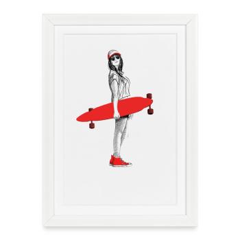 longboard girl - Affiche encadrée (27 × 37 cm) - blanc - Devant