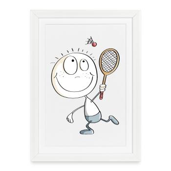 Funny badminton player stick figure - Framed poster (27 × 37 cm) - white - Front