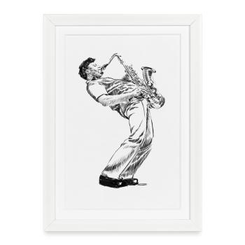 Saksofonist - Affiche encadrée (27 × 37 cm) - blanc - Devant
