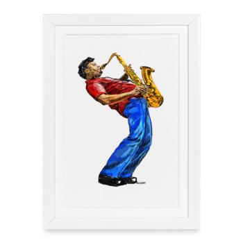 Saksofonist - Affiche encadrée (27 × 37 cm) - blanc - Devant
