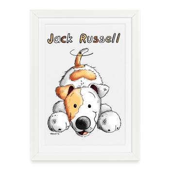 Playing Jack Russell - Affiche encadrée (27 × 37 cm) - blanc - Devant