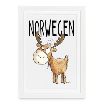 Elch aus Norwegen - Elche - Hirsch - Geschenk - Gerahmtes Poster (27 × 37 cm) - Weiß - Vorne