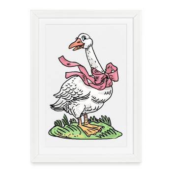 Oie au ruban rose - Affiche encadrée (27 × 37 cm) - blanc - Devant