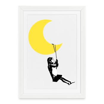 Girl Shovels Under The Moon Street Art Style - Framed poster (27 × 37 cm) - white - Front