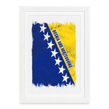 Drapeau de la Bosnie-Herzégovine - Affiche encadrée (27 × 37 cm) - blanc - Devant