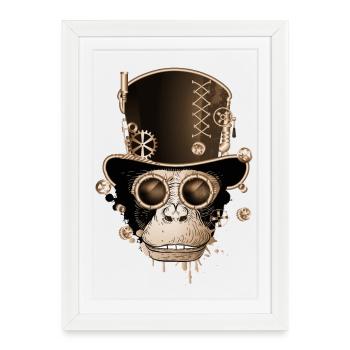 Singe steampunk avec un look de chapeau cylindre antique - Affiche encadrée (27 × 37 cm) - blanc - Devant