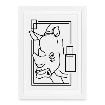 Rhinoceros in geometric design - Framed poster (27 × 37 cm) - white - Front