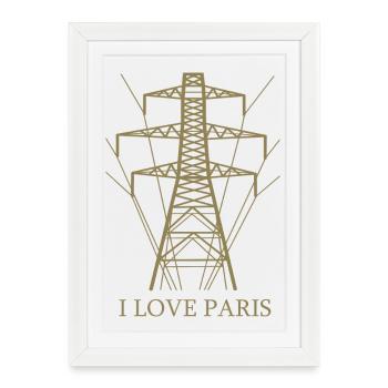 Ironic I love Paris Eiffel Tower as a power pole - Framed poster (27 × 37 cm) - white - Front