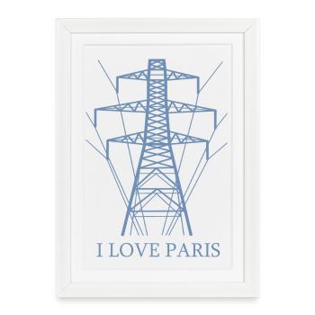 Ironic I love Paris Eiffel Tower as a power pole - Framed poster (27 × 37 cm) - white - Front