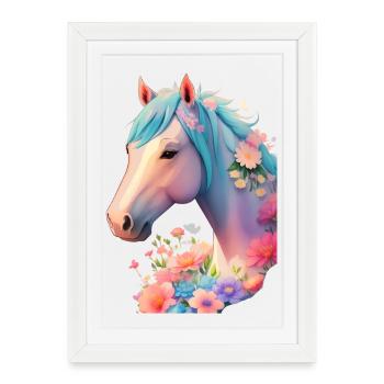 Cheval fleur - Affiche encadrée (27 × 37 cm) - blanc - Devant