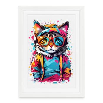 Chat mignon - Affiche encadrée (27 × 37 cm) - blanc - Devant