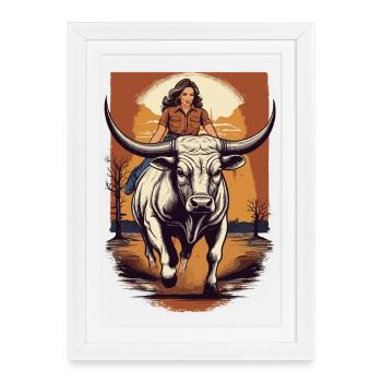 Équitation de taureaux - Affiche encadrée (27 × 37 cm) - blanc - Devant