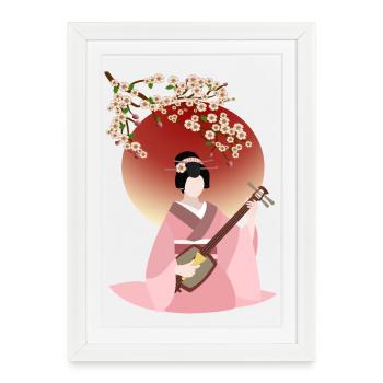Japanese woman play Shamisen - Framed poster (27 × 37 cm) - white - Front
