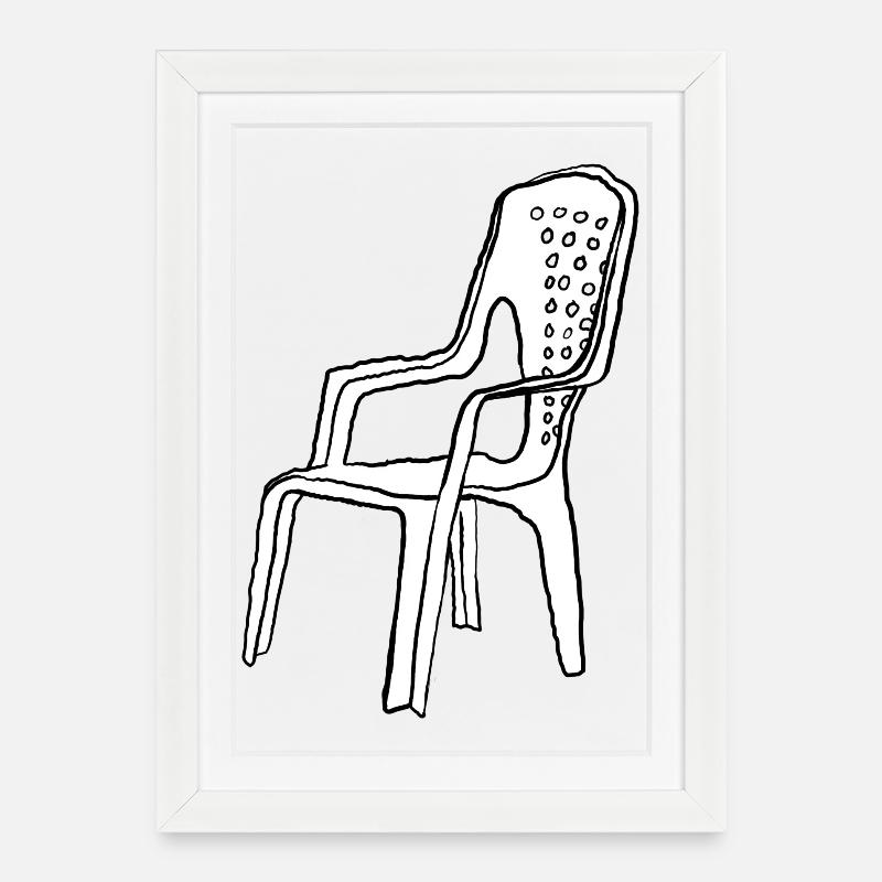 Monoblock Minimalist Doodle Stuhl Illustration - Gerahmtes Poster (27 × 37 cm) - Weiß