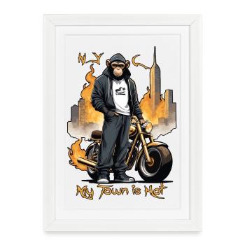 Biker Monkey - Framed poster (27 × 37 cm) - white - Front