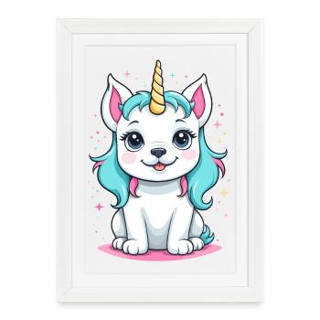 Kawaii Unicorn Dog - Framed poster (27 × 37 cm) - white - Front