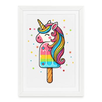 Motif de glace licorne coloré pour l’été - Affiche encadrée (27 × 37 cm) - blanc - Devant
