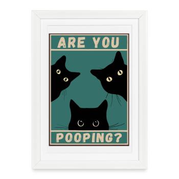black fat cat fat are you pooping - Framed poster (27 × 37 cm) - white - Front