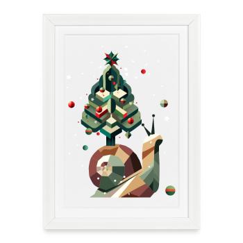 Escargot de Noël créatif – décoré de manière festive - Affiche encadrée (27 × 37 cm) - blanc - Devant