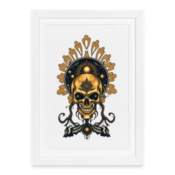 Le crâne d’or et ses secrets cosmiques. - Affiche encadrée (27 × 37 cm) - blanc - Devant