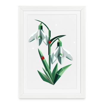 Deux perce-neige avec des coccinelles - Affiche encadrée (27 × 37 cm) - blanc - Devant