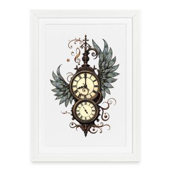 Fleurs et mécanique : la magie de l’horloge steampunk. - Affiche encadrée (27 × 37 cm) - blanc - Devant
