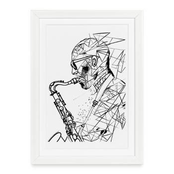 Dessin de saxophoniste - Affiche encadrée (27 × 37 cm) - blanc - Devant