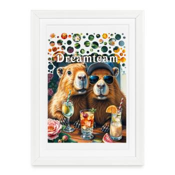 Dreamteam Capybara Couple Teamwork Leisure Time - Framed poster (27 × 37 cm) - white - Front