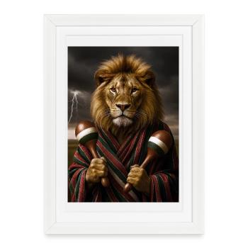 Lion aux Maracas - Affiche encadrée (27 × 37 cm) - blanc - Devant