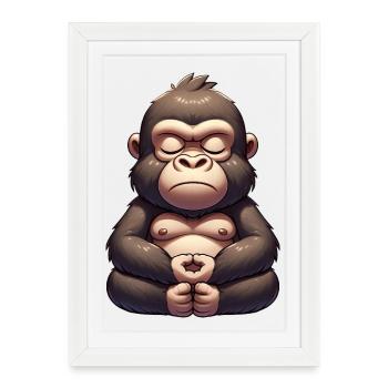 Mignon Gorilla Yoga Méditation Paix Intérieure Dessin animé - Affiche encadrée (27 × 37 cm) - blanc - Devant