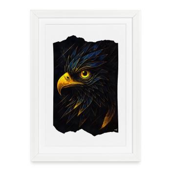 Tête d’aigle brillante dans l’obscurité - Affiche encadrée (27 × 37 cm) - blanc - Devant