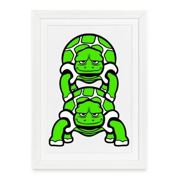 2 Artist Turtles Piggyback Team Crew Friends - Framed poster (27 × 37 cm) - white - Front