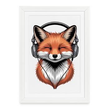 Renard avec casque - Affiche encadrée (27 × 37 cm) - blanc - Devant