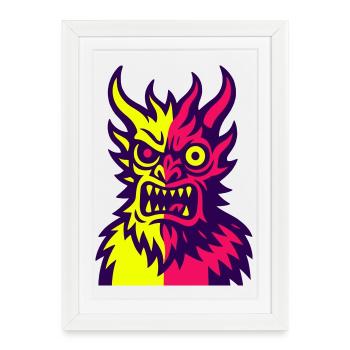 Pop Art Le monstre du diable - Affiche encadrée (27 × 37 cm) - blanc - Devant