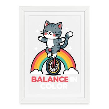 Équilibre du chat sur arc-en-ciel - Affiche encadrée (27 × 37 cm) - blanc - Devant