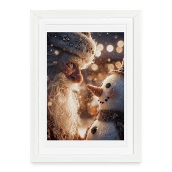 Père Noël et bonhomme de neige enneigés - Affiche encadrée (27 × 37 cm) - blanc - Devant
