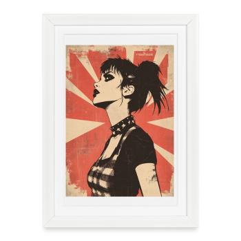 Cool punk woman under red sun - Framed poster (27 × 37 cm) - white - Front
