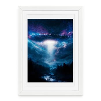 Faisceau d’OVNI au-dessus de la forêt de minuit - Affiche encadrée (27 × 37 cm) - blanc - Devant